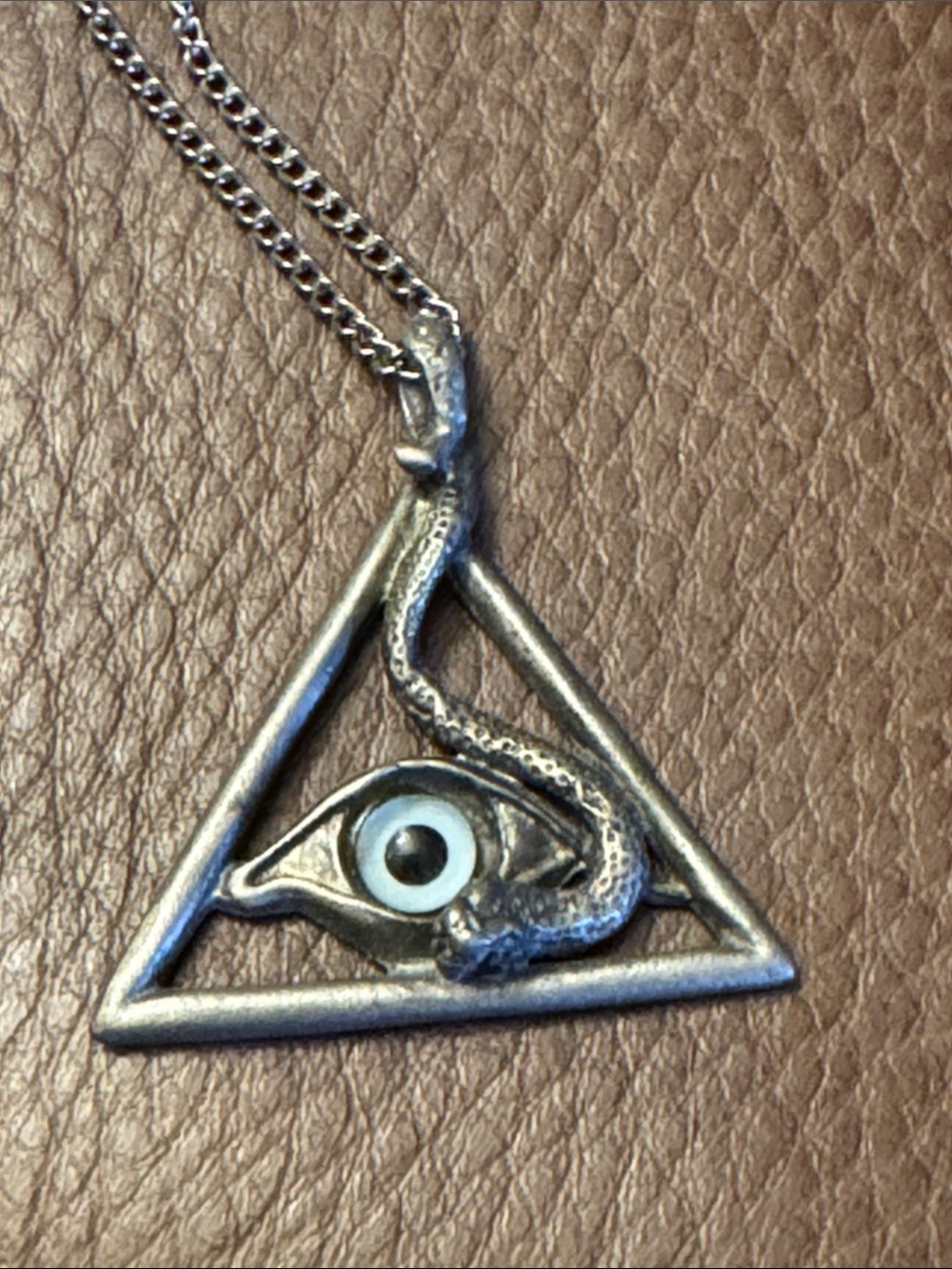 Pewter mystical all-seeing eye & serpent pendant necklace